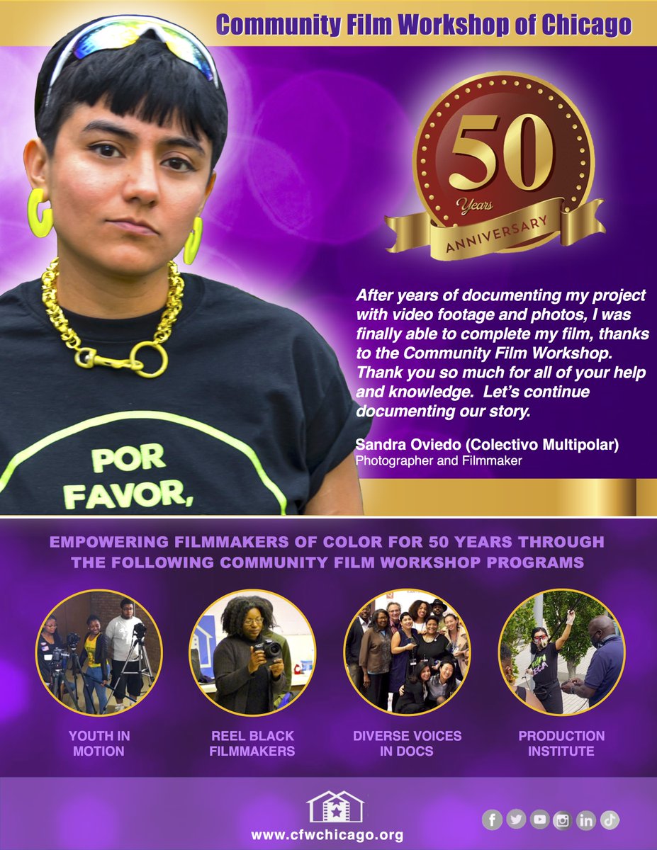 CFW_Chicago's tweet photo. In celebration of CFW’s 50th anniversary, alumni and supporters share the importance and relevance of the Community Film Workshop. Meet Sandra Oviedo. #cfw50 https://t.co/PvzIwPwv9G