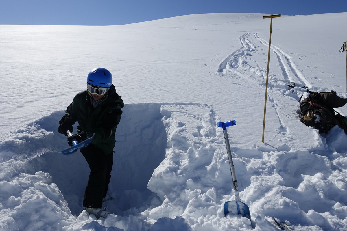 NuukNERO's tweet photo. #GlacioBasis carrying out the winter mass balance measurements on the glacier in Kobbefjord. 3m of snow = plenty of digging to create the snow pits #Research #Arctic #Fieldwork #Greenland #GreenlandEcosystemMonitoring #NuukBasic #Monitoring #Arctic #Greenland #Hydrology #Climate https://t.co/5uQF09CAg8