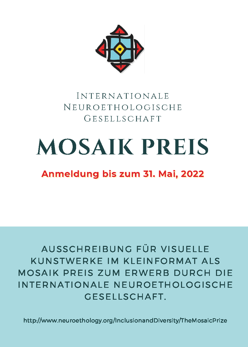 Paid opportunity for artists! @neuroethology is looking for people to design an award recognizing contributions to diversity and inclusion in the field. This is for a new prize called the Mosaic Prize. Deadline: May 31 2022. Apply, RT, forward to interested people!