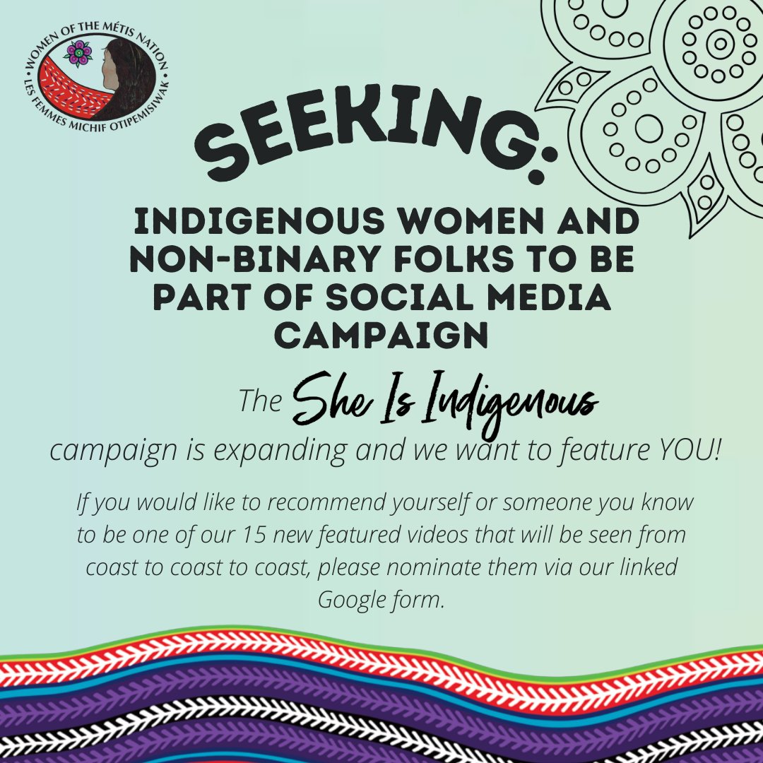 Calling all Indigenous women &amp; non-binary folks who want to be part of a ground-breaking social media campaign!

We are expanding <a href="/SheisIndigenous/">#Ready2Listen</a> &amp; we want to feature YOU! Recommend yourself or someone you know by filling out the Google form: bit.ly/3a7MJ6j