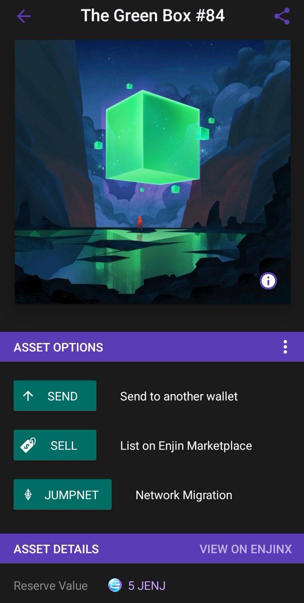 🌌 #EnjinMFT

enjinx.io/eth/asset/6000…

🟩 #GreenBox

jumpnet.enjinx.io/eth/asset/70c0…

#NFT #NFTgaming $enj $efi #efifam
