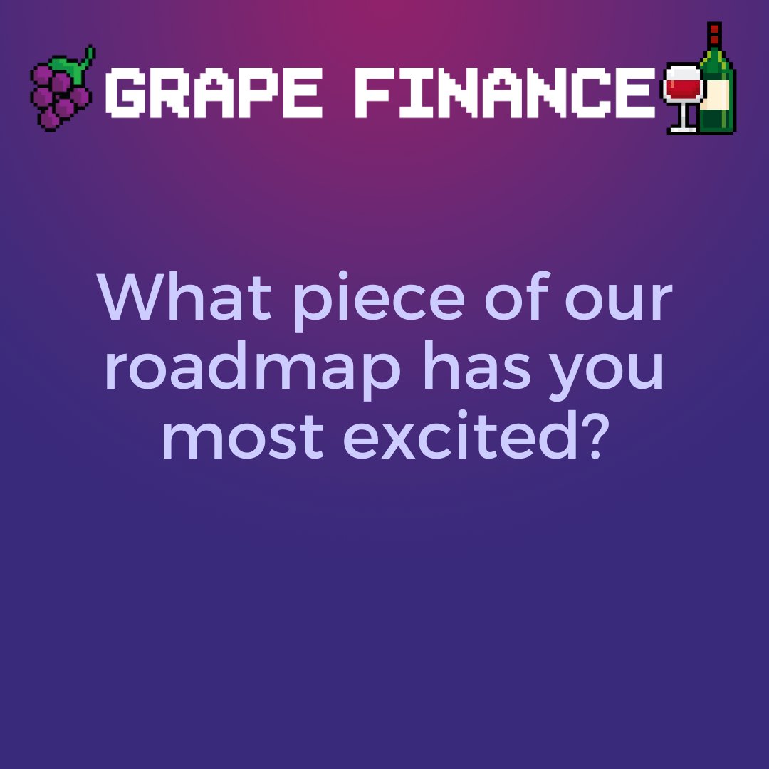 grape_finance's tweet photo. If you haven't checked the roadmap recently, now is the time! 

Let us know 👇

#AVAX #Avalanche $avax $mim $grape https://t.co/70HhvHUFp3