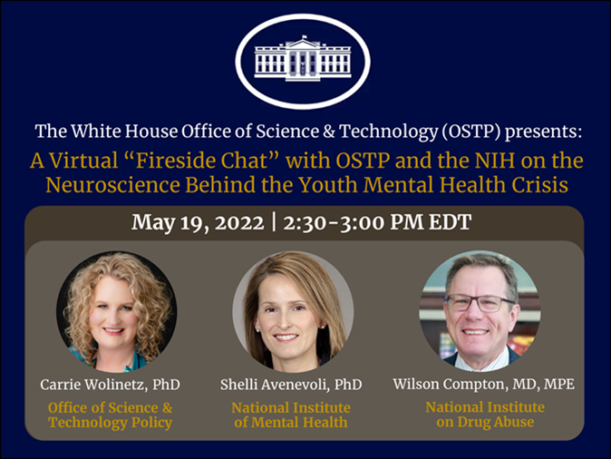 NIH_Innovates's tweet photo. Join NIMH and @WHOSTP on May 19 for a virtual conversation about the science of psychological distress and mental health challenges, and promising areas of current mental health research. Register to attend at https://t.co/vnUcZp4hA5 #MentalHealthAwarenessMonth https://t.co/rYAnM2DTxu