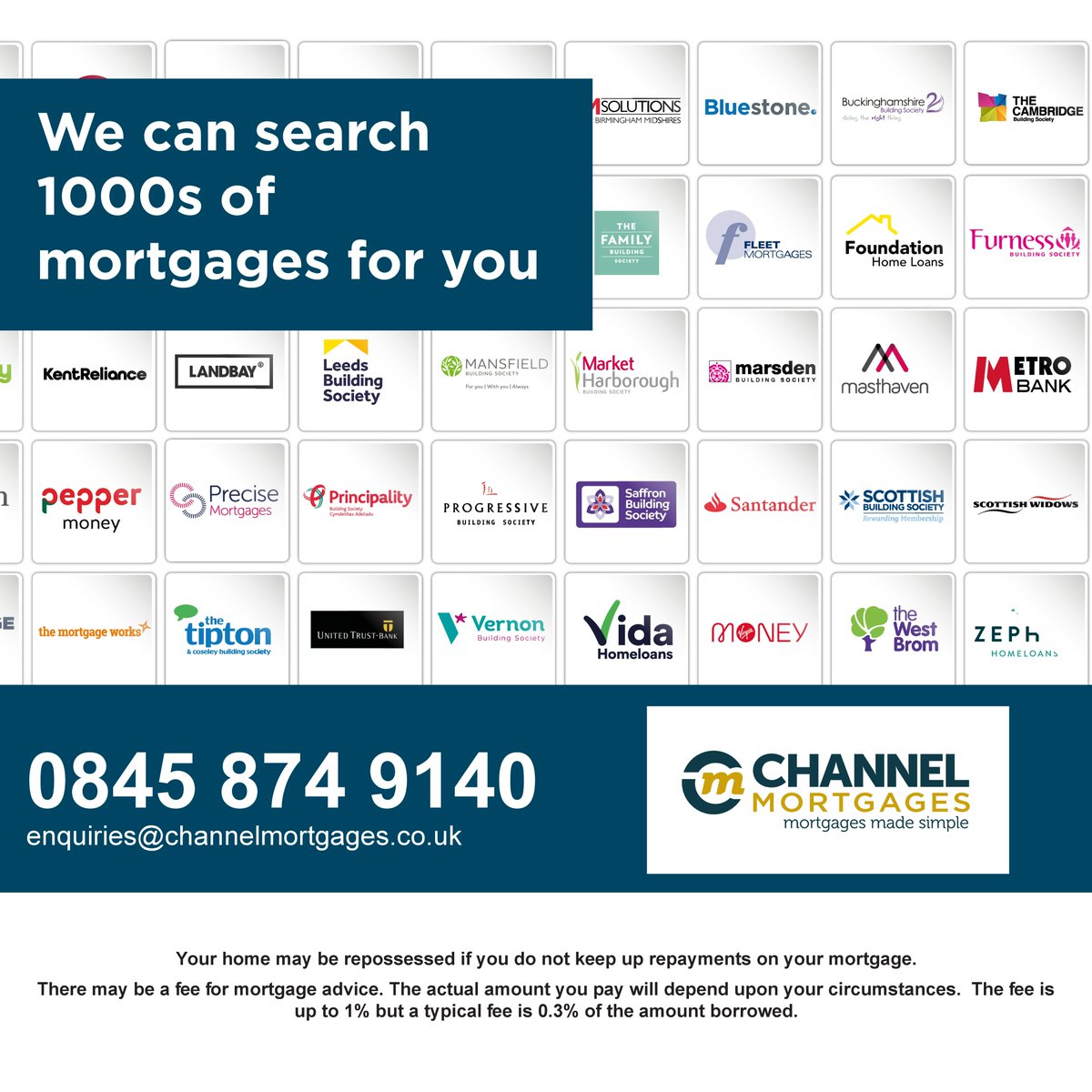 As an appointed representative of MAB, we have access to 1000s of mortgage products not all available on the high street.

Use our fee free service and let our advisers find the best mortgage for you at no additional cost to you. 

📞 0845 874 9140
💻 channelmortgages.co.uk