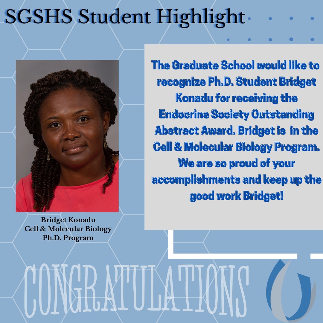 Join us as we highlight one of our Ph.D. students for receiving the Endocrine Society Outstanding Abstract Award. Congratulations Bridget! Be sure to follow the Graduate School for more student and faculty highlights.