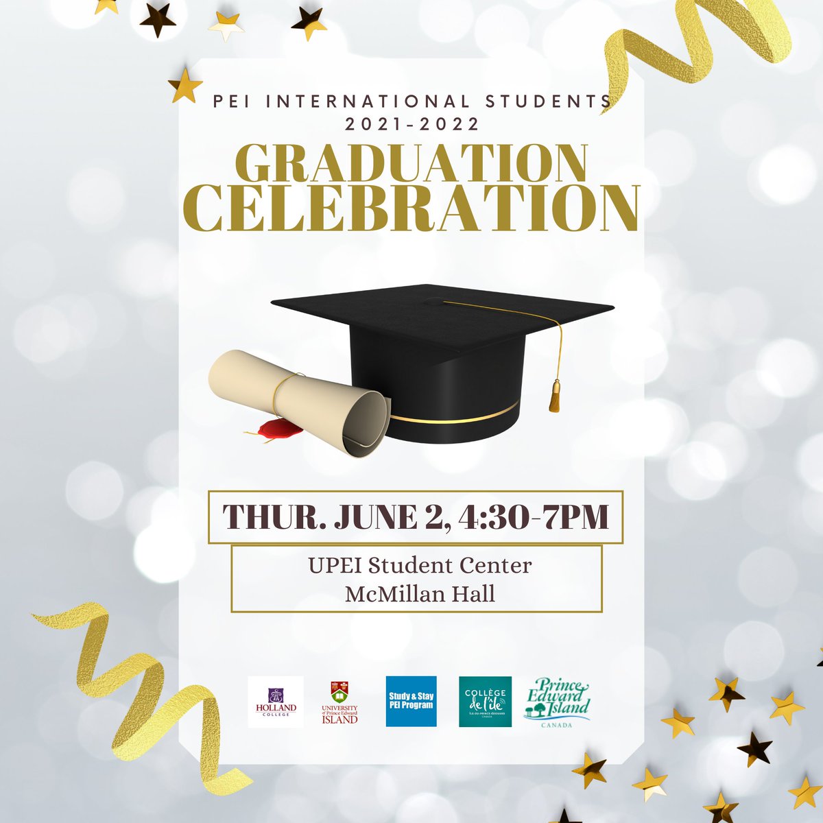 StudyandStayPEI's tweet photo. A special celebration event is planned for all PEI international students who graduated/graduating in 2021 and 2022. Register today: https://t.co/gYyjr4X48s
@upei @hollandcollege @CollegedelileES
#pei #internationalstudents
#studyandstay #networking #careers
#PEIIG2022 https://t.co/pAHcxYHV8q