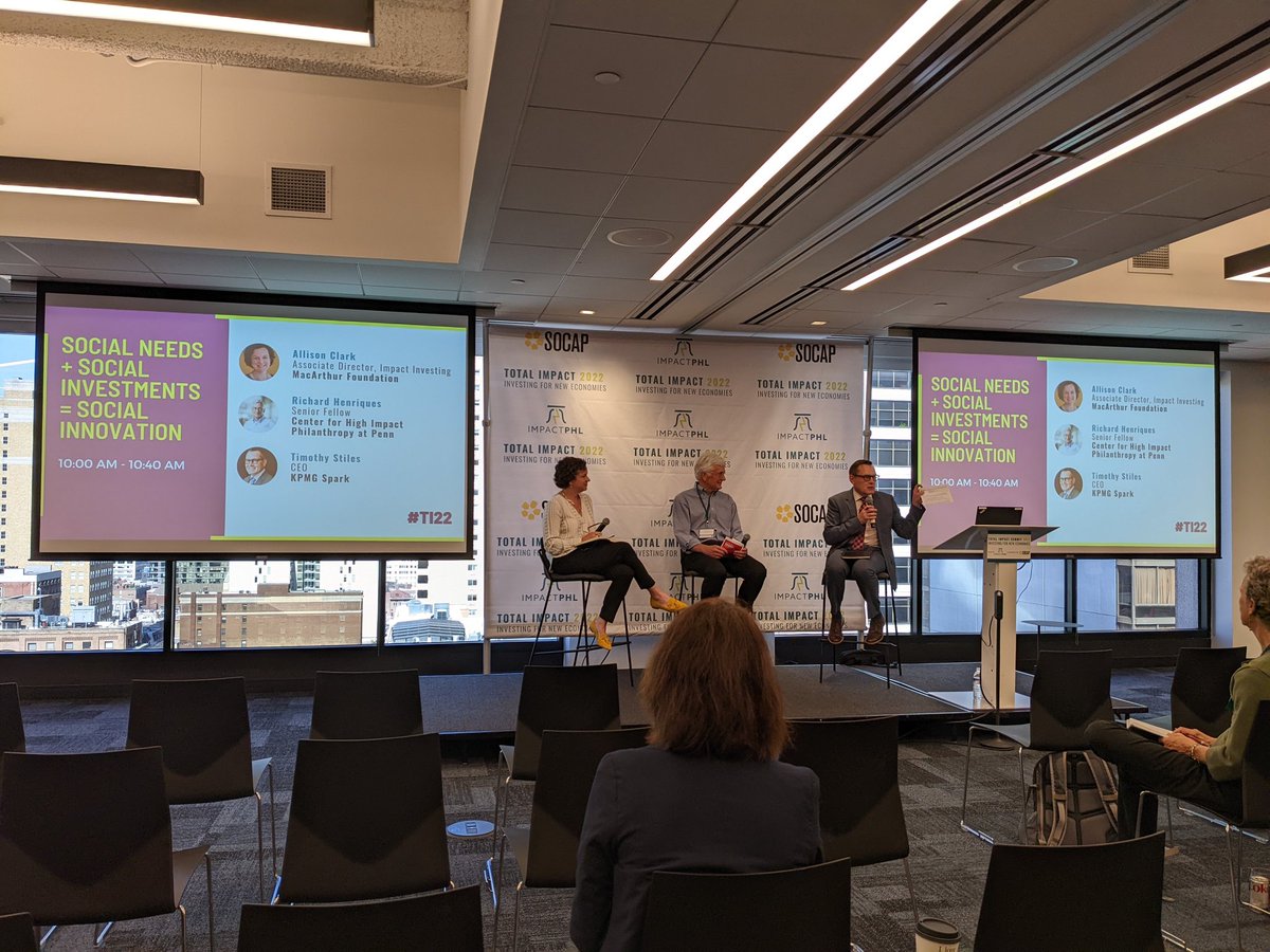 <a href="/macfound/">MacArthur Foundation</a>'s Allison Clark outlines three strategies for impact investors 1. CDFIs invest capital and engage as thought partner 2. loan funds 3. Bespoke investments <a href="/ImpactPHL/">ImpactPHL</a> #TI22