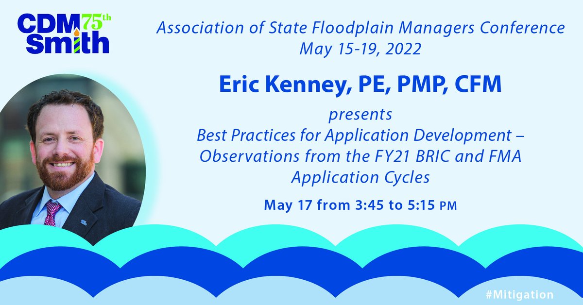 sasek_robin's tweet photo. #CDMSmith is proud to be a Gold Sponsor of #ASFPM2022. Eric Kenney kicks off our lineup of presenters during Session C2: FEMA Hazard Mitigation Assistance: Programs and Improving Your Grant App. #flood #climate #resiliency #adaptation https://t.co/7JgqSTlBLi