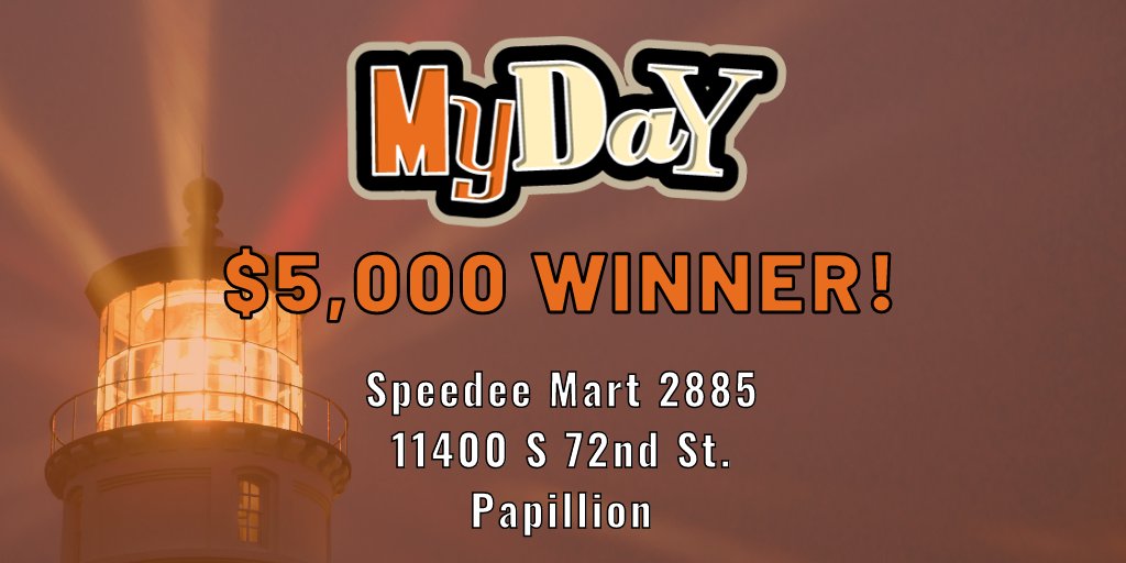 NE_Lottery's tweet photo. Happy Tuesday, everybody, we had some big wins last night. Let's start in Papillion where someone who bought a MyDaY ticket won $5,000! https://t.co/rwfDrJNEjT