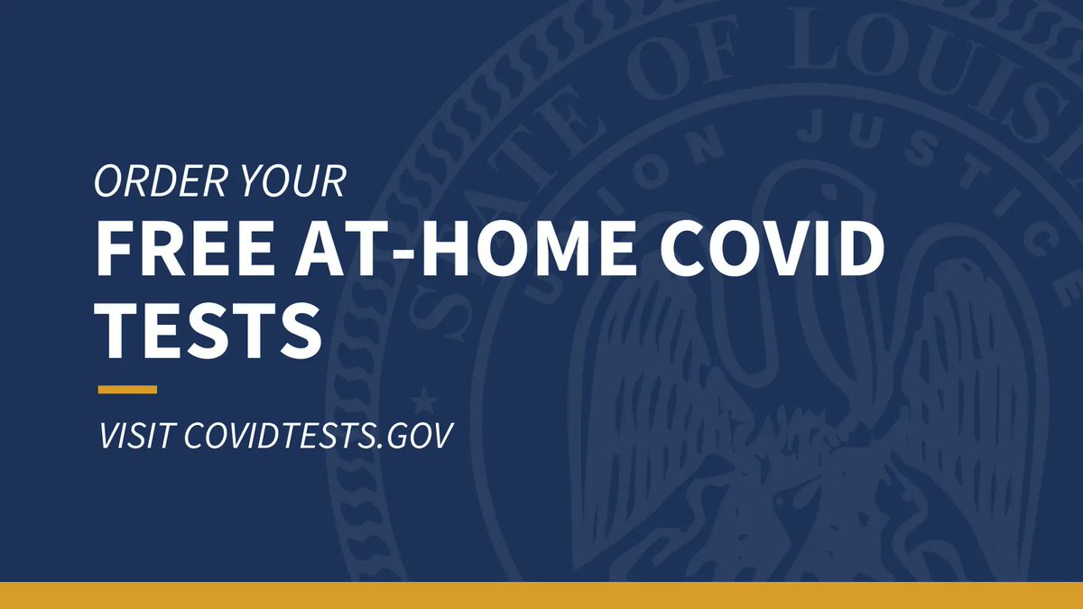 LouisianaGov's tweet photo. Louisianans can now order a third round of free at-home COVID tests through the federal government. With cases ticking up, order your tests today to have an extra tool in your toolbox to protect yourself and those around you.

Order at https://t.co/VjoN9oycC0. #lagov https://t.co/ODBqHnTvKE