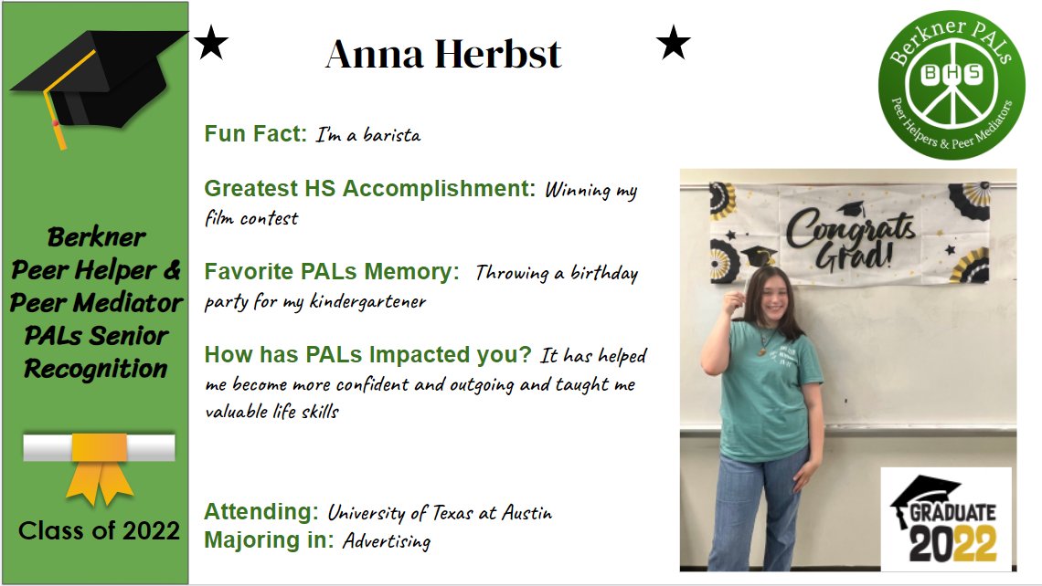 BerknerHelpers's tweet photo. 🎓🐏💚Senior PALs Spotlight: Anna Herbst #Classof2022 #alwaysaRAM #RamPride #Ramily 💚🐏🎓@RISDPALs @BerknerHelpers @bhsstem @RISDPreventProg https://t.co/Q0J0ac74IB