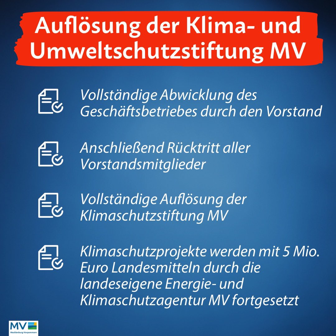 Die Klima- und Umweltstiftung #MV wird aufgelöst.
