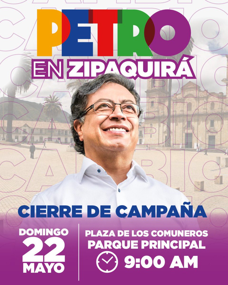 ZiparcheHumanx's tweet photo. @petrogustavo nuestro presidente viene a #Zipaquirá para su cierre de campaña ¡allá nos veremos! Están invitados 💜🫶🏻 https://t.co/ISYnaTljam