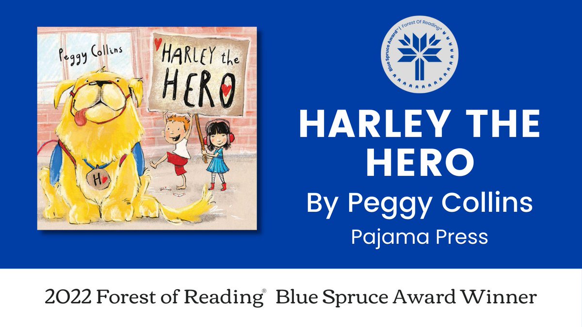 Drum roll please🥁…The winner of the Blue Spruce Award is Harley the Hero written and illustrated by Peggy Collins! Congratulations and thank you to all the readers who participated in the #ForestofReading and voted! #IReadCanadian @peggysbooks @pajamapress1