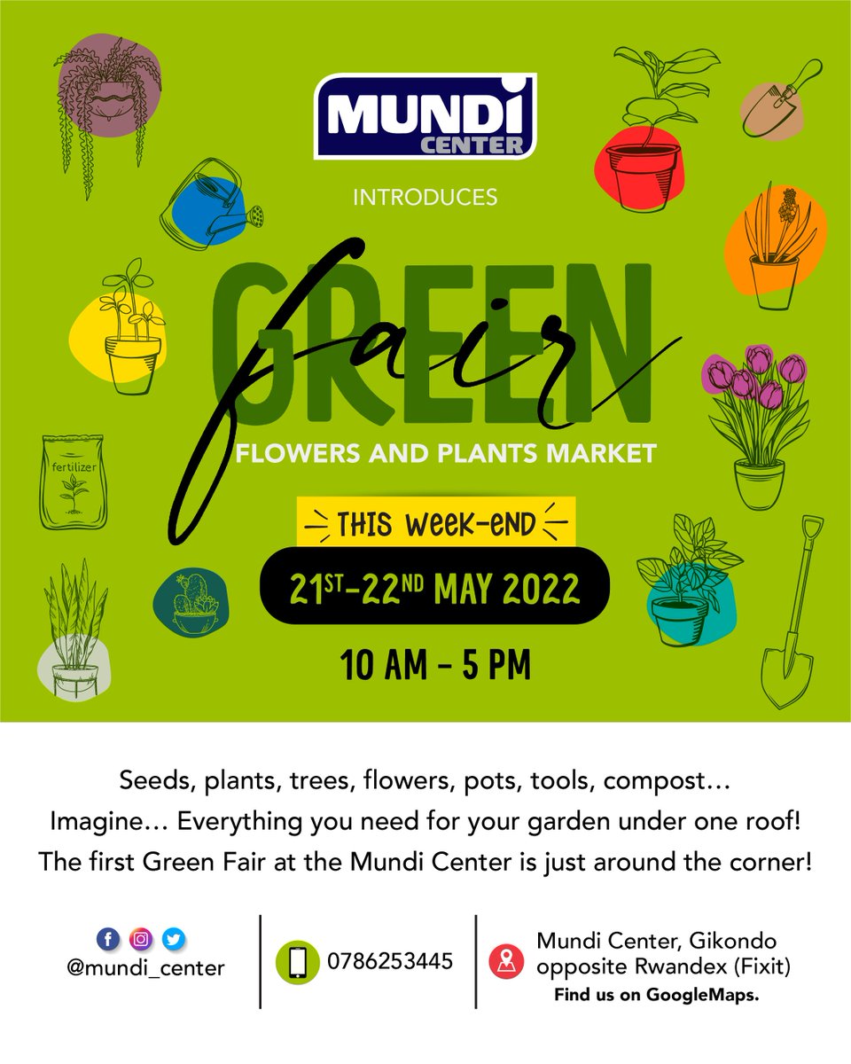 Counting hours to the first ever Green fair plant market in the +250 🇷🇼!

We are thrilled to see all current and future #PlantDads /#PlantMoms there and enjoy a perfect bond with nature!

Tag a #Plantlover who needs to pull up this weekend!

#GreenFair22 #plantsinrwanda #RWoT