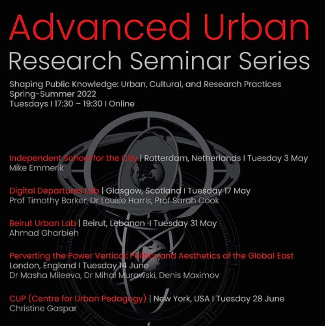advanced_urban's tweet photo. Delighted to be hosting the second seminar of our #ShapingPublicKnowledge series with @UofGlasgow Digital Departures Lab members @T_S_Barker @Dr_Weez and @sarahecook to discuss the creation and operation of the lab within the new cultural and technological landscape #DDL #AU2022 https://t.co/dzw4ItkERb