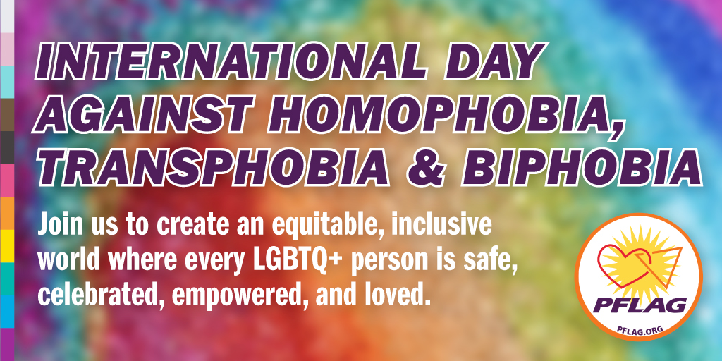 PFLAG's tweet photo. Today marks the International Day Against Homophobia, Transphobia and Biphobia. 

The entire PFLAG community works 24/7/365 to create a caring, just, and affirming world for #LGBTQ+ people and those who love them. 🧡🌈 #IDAHOTB #PFLAGProud https://t.co/HzvNJQksn2