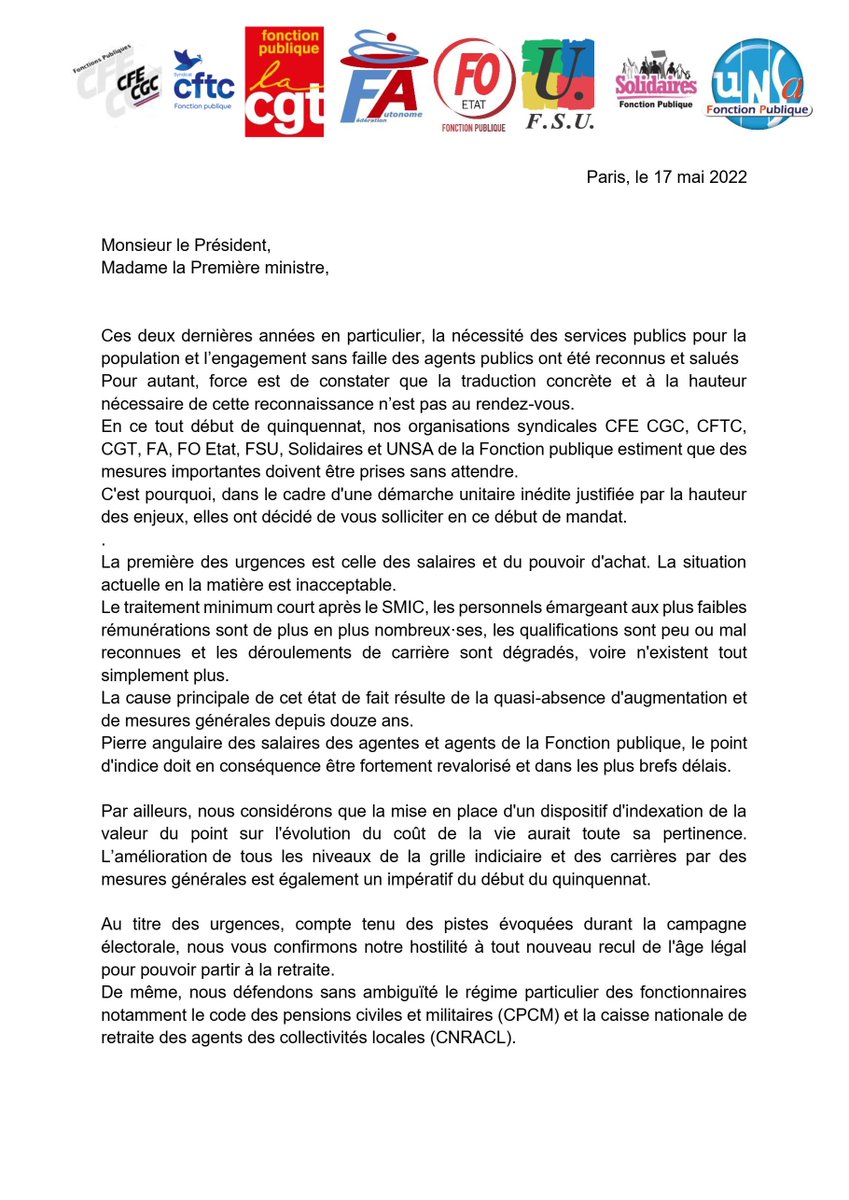 FederationAuto's tweet photo. La @FederationAuto et l'intersyndicale #FonctionPublique adressent un courrier à @EmmanuelMacron et @Elisabeth_Borne pour les alerter sur l'urgence de la situation des #fonctionnaires
https://t.co/Cr7hMXisZm https://t.co/l0UrDUX2Vr
