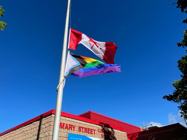 Mary Street CS recognizes the International Day Against Homophobia, Transphobia, and Biphobia!  The flag flies proudly.