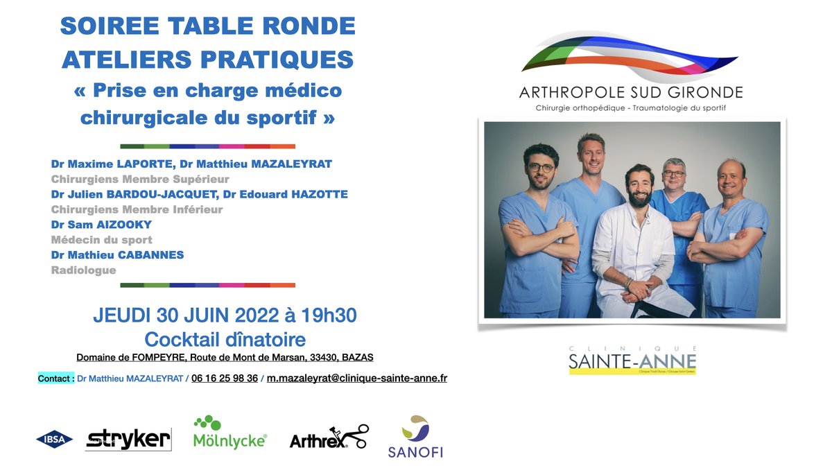 ArthropoleSG's tweet photo. Save the date ! 
Jeudi 30 juin 2022 19h30

#cliniquesainteannelangon
#arthropolesudgironde
#chirepaulelangon https://t.co/7qmGmwYwrn