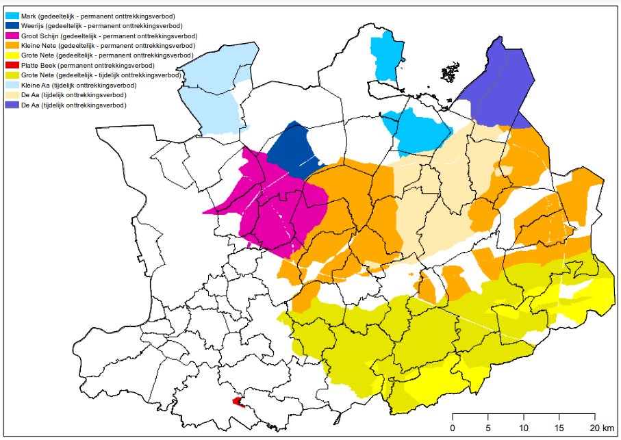 Door het aanhoudende droge weer &amp; zeer lage waterstand stelt gouverneur Berx een verdere uitbreiding v/h tijdelijke onttrekkingsverbod voor onbevaarbare waterlopen in:
👉vanaf 18/05
👉voor stroomgebieden v/d Kleine Aa, Aa (Maasbekken en Netebekken) &amp; Grote Nete