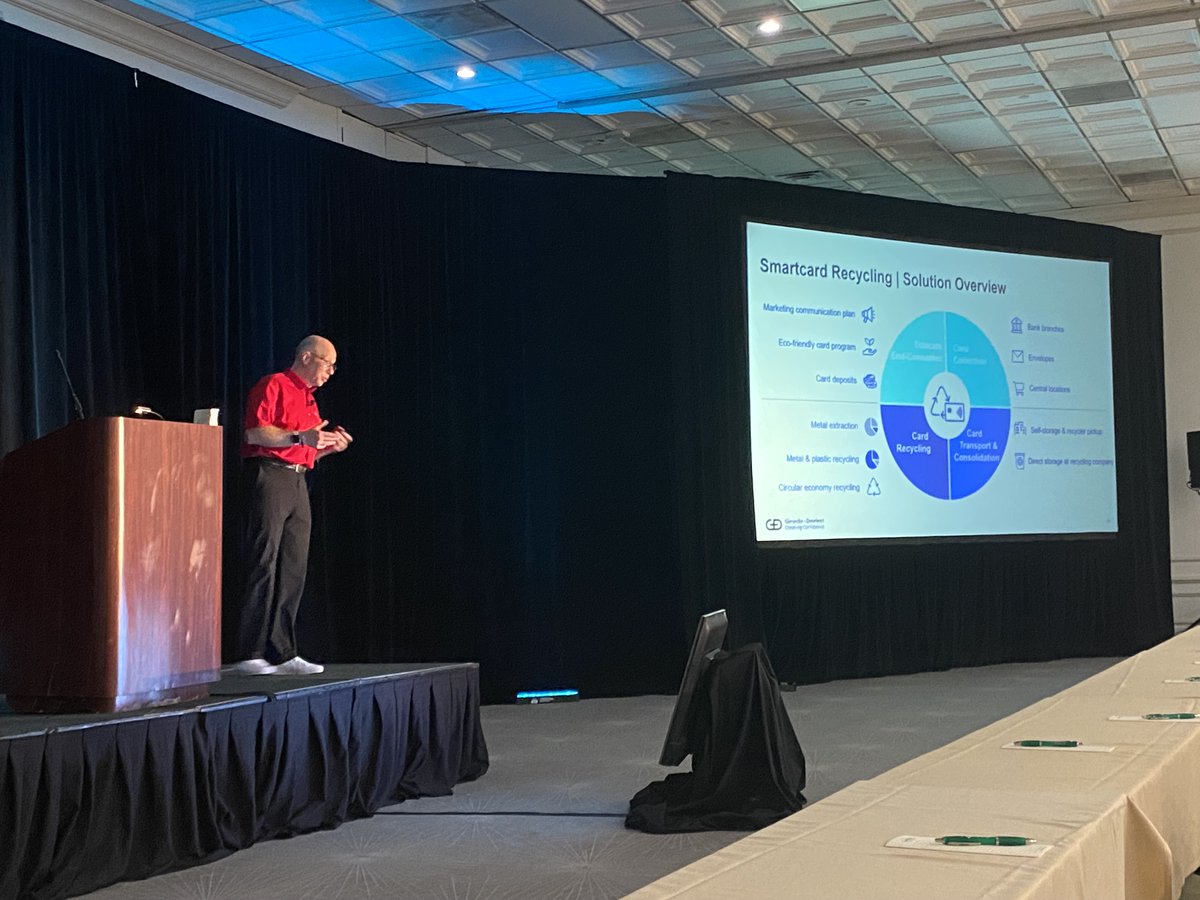 ICMATweets's tweet photo. Eric Virostek, Senior Product Manager at @GieseckeNews, speaking with EXPO attendees on smartcard recycling! #AllAboutTheCard

#cardindustry #sustainability https://t.co/xTjD8fe21P
