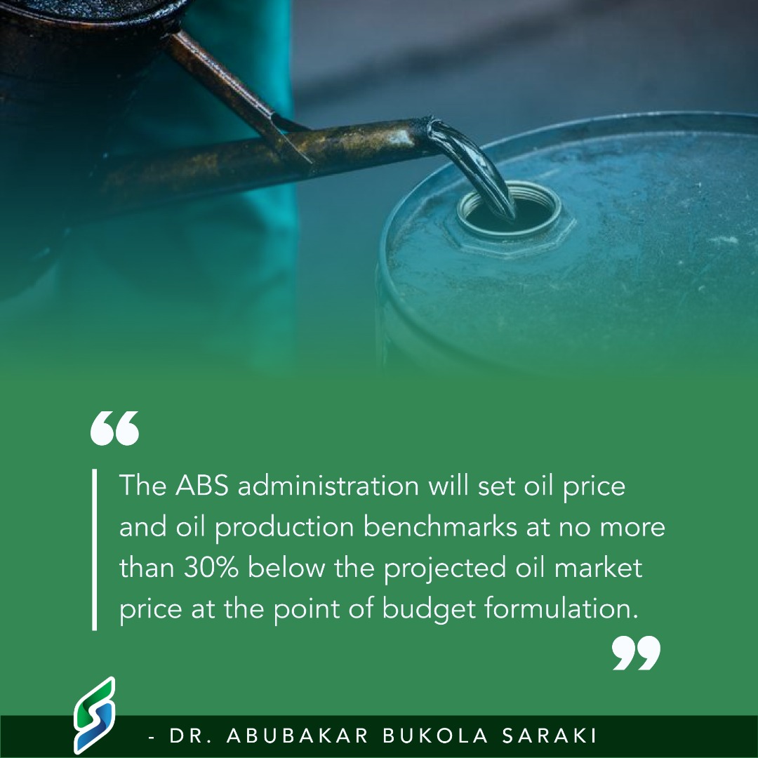 imoto_prosper's tweet image. The Sen.Dr Bukola Abubaka Saraki administration will set oil price and Oil production benchmarks at no more than 30% below the projected oil  Market  price at the point of budget  formulation.

#FixNigeria.
#RealSolution.
#ABS2023.