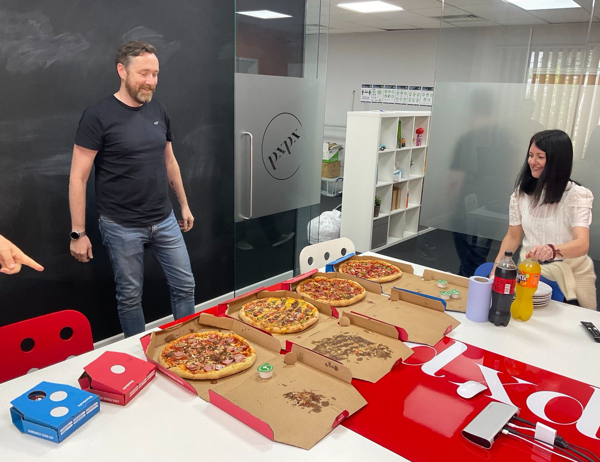 pxpxltd's tweet photo. We love an excuse to get the pizzas in! Happy birthday to Dom today and to Mike last month.
#pxpx #birthdays #pizza #team https://t.co/GID8b2vYNT