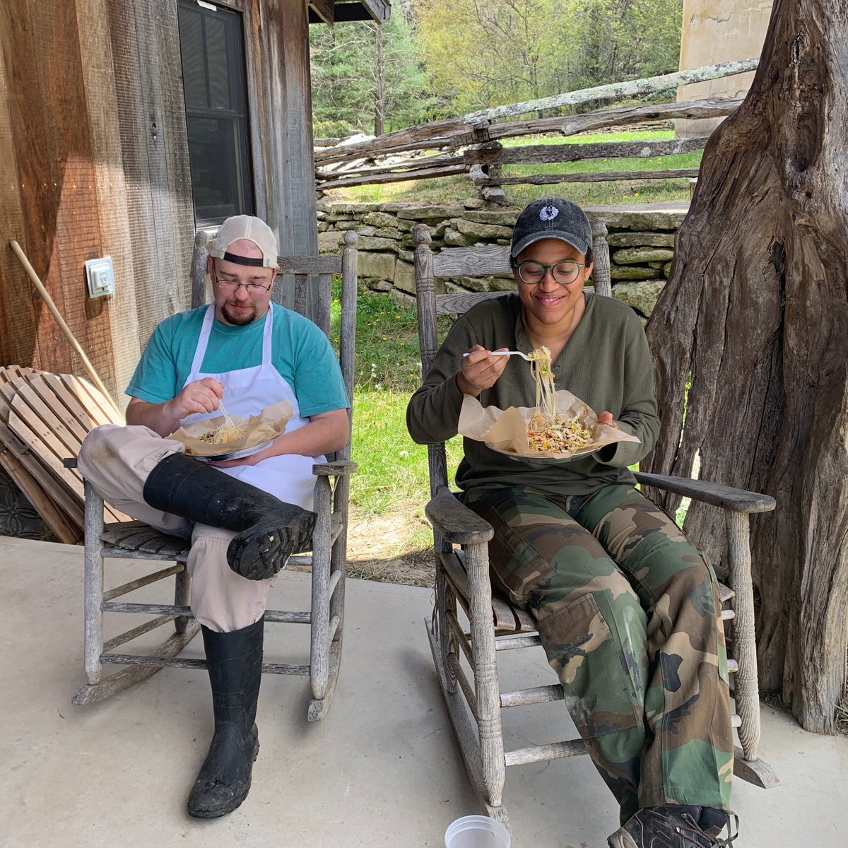 At Hickory Nut Gap, our employees are family. One of our recent Family Meals was this beautiful Thai-inspired salad! Made with our own pasture-raised ground pork, we enjoyed it during a sunny lunch break. Family Meals are an integral part of our traditions at the farm 😍