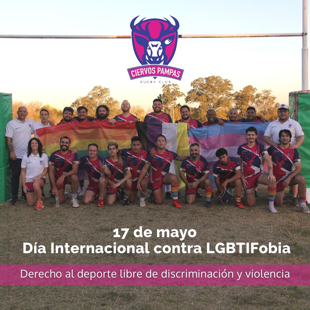 #Efeméride 17 de mayo / Día Internacional contra la LGBTIFobia.
🏳️‍🌈Desde Ciervos Pampas promovemos el acceso al Deporte como derecho, un deporte libre de toda forma de discriminación y violencia.