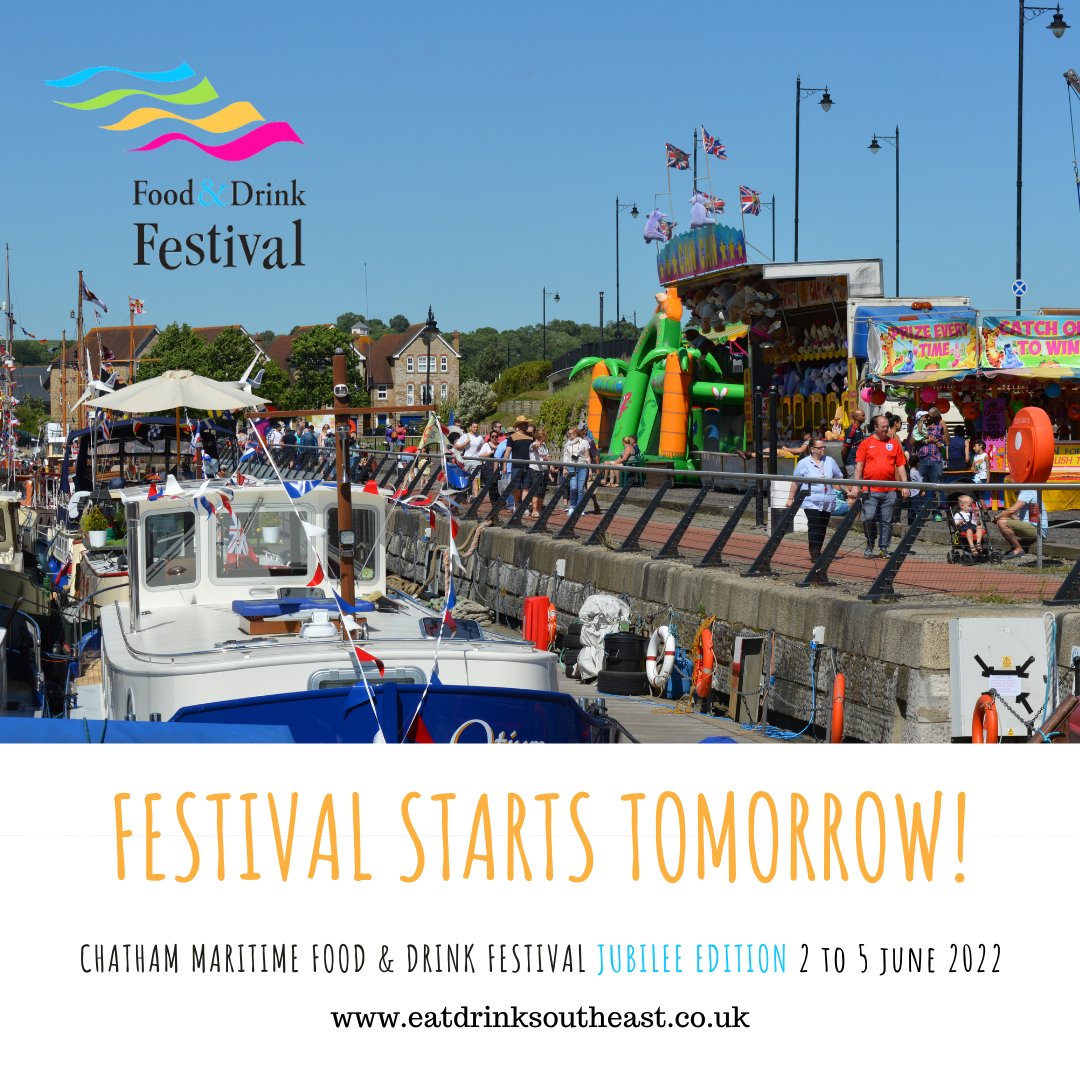 FESTIVAL TOMORROW. Who else is looking forward to a long Jubilee weekend? 🙋‍♀️
🌭🍻 Food &amp; drink stalls
🎷🎻 Live music all w/end
⛵️⚓️ Watersports &amp; activities
👑 Platinum Jubilee celebrations
📆 Thurs 2nd June- Sun 5th June
📍 Dock Square, Chatham
#chatham #kent #freedaysoutinkent