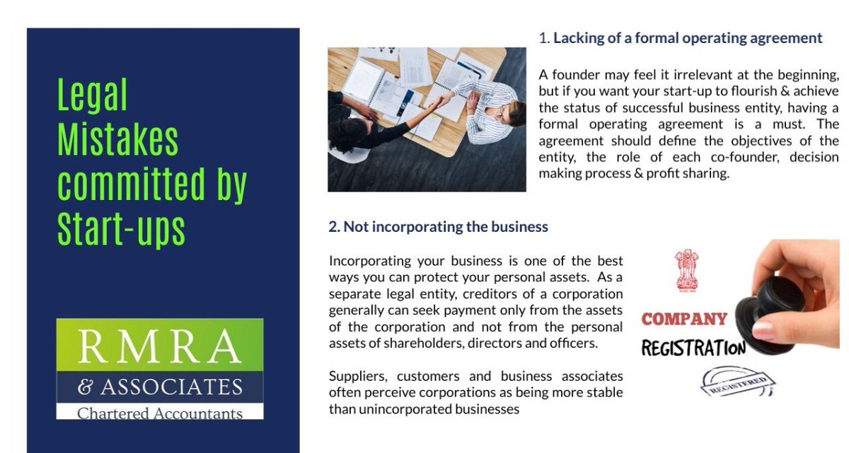 RmraAssociates's tweet photo. Is your start-up committing the following mistakes?

#tuesdaytips #marketentry #BusinessinIndia #startupindia #investindia #FDI #startupstips #companyformation #charteredaccountant #business #india #topCAfirm #legal #consultancyservices #mnc #businessopportunities #legal #RMRA https://t.co/SGUGQEehFq