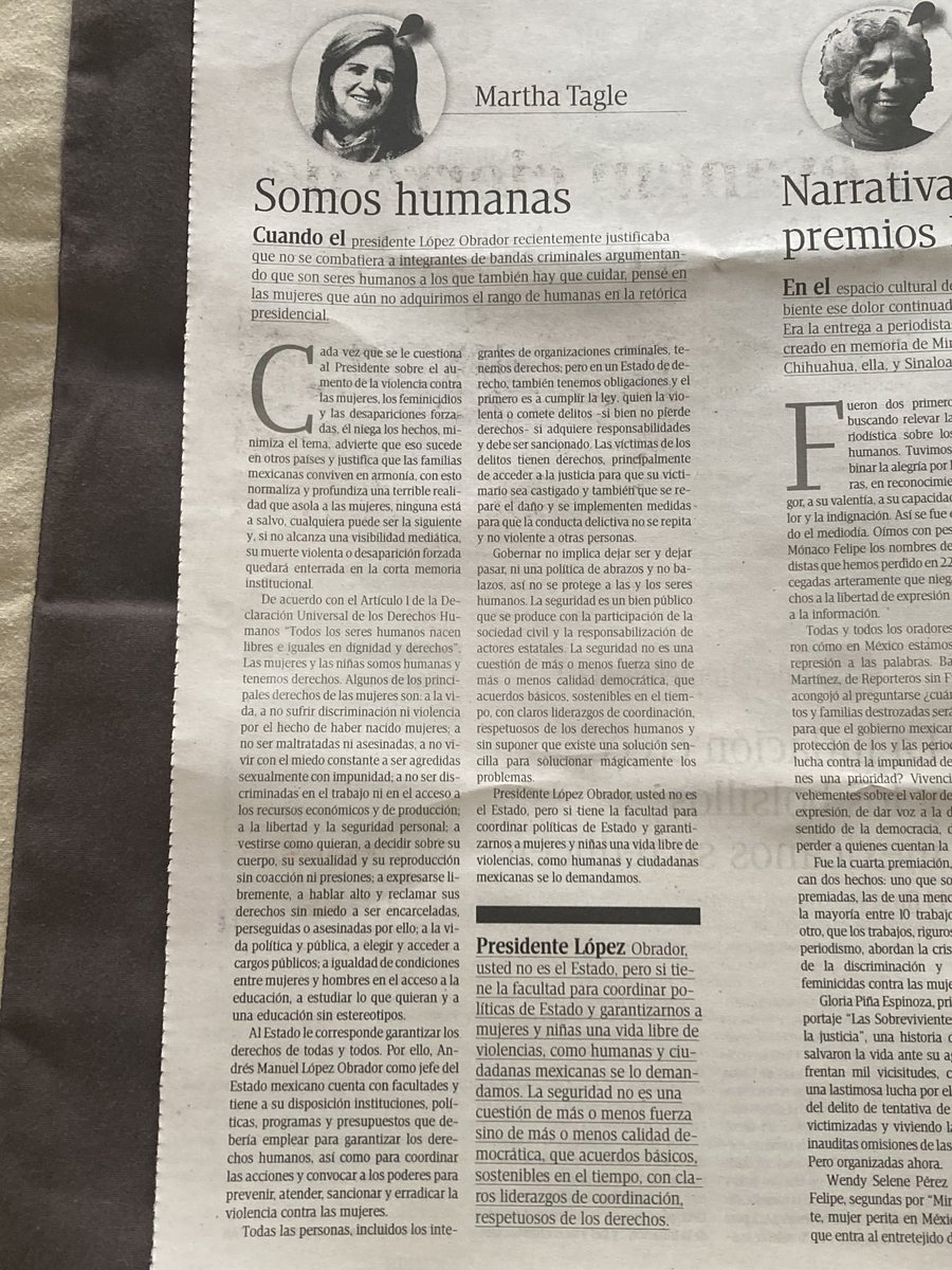 Les comparto el artículo de mi compañera ⁦<a href="/MarthaTagleMed/">Medios Martha Tagle</a>⁩ ⁦<a href="/MarthaTagle/">Martha Tagle</a>⁩, publicado hoy en el periódico “Diario de Xalapa”, de la ciudad capital del estado de Veracruz, hoy martes 19 de mayo: Somos humanas.