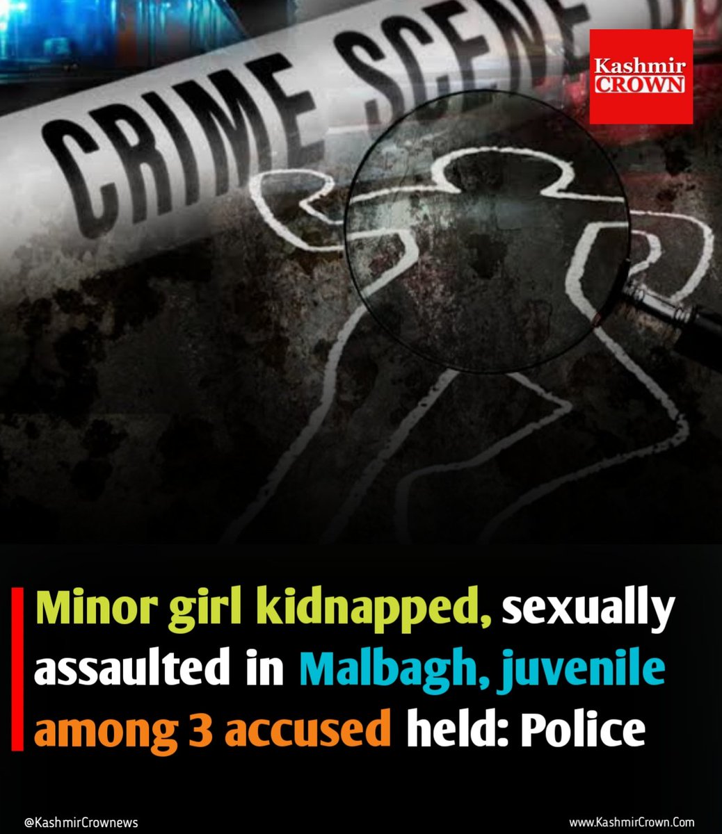 kashmircrownews's tweet photo. Jammu and #Kashmir police on Tuesday arrested three persons including a juvenile for allegedly #kidnapping and #sexually assaulting a #minor girl in #Malbagh area of Soura in Srinagar outskirts. https://t.co/s4G131O7Dk