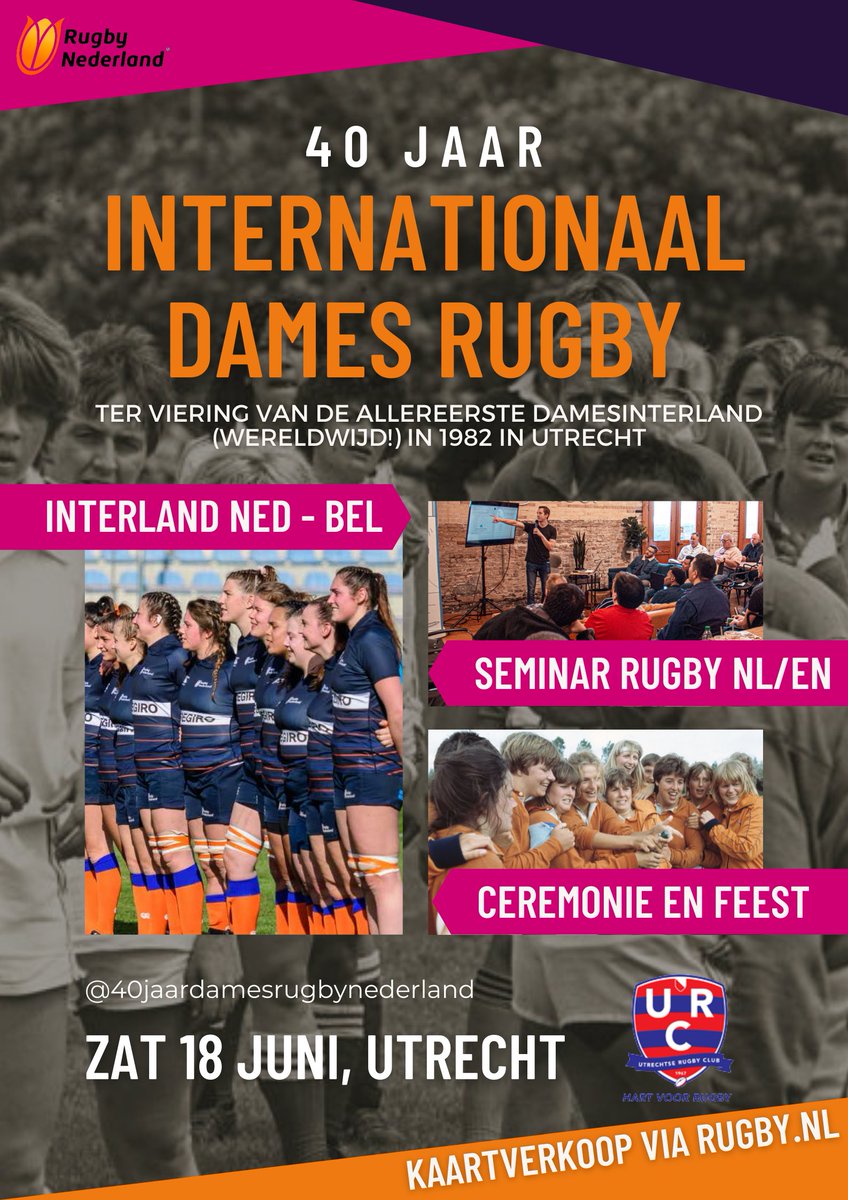debruinsimone's tweet photo. Utrecht are you ready? One month to go - @RugbyNLD en @UtrechtRugby are welcoming you to the celebration of 40 years of international women's rugby! #proud #herstory #monthsofhardwork https://t.co/WQrCCcM5ep https://t.co/jRNFEtg082
