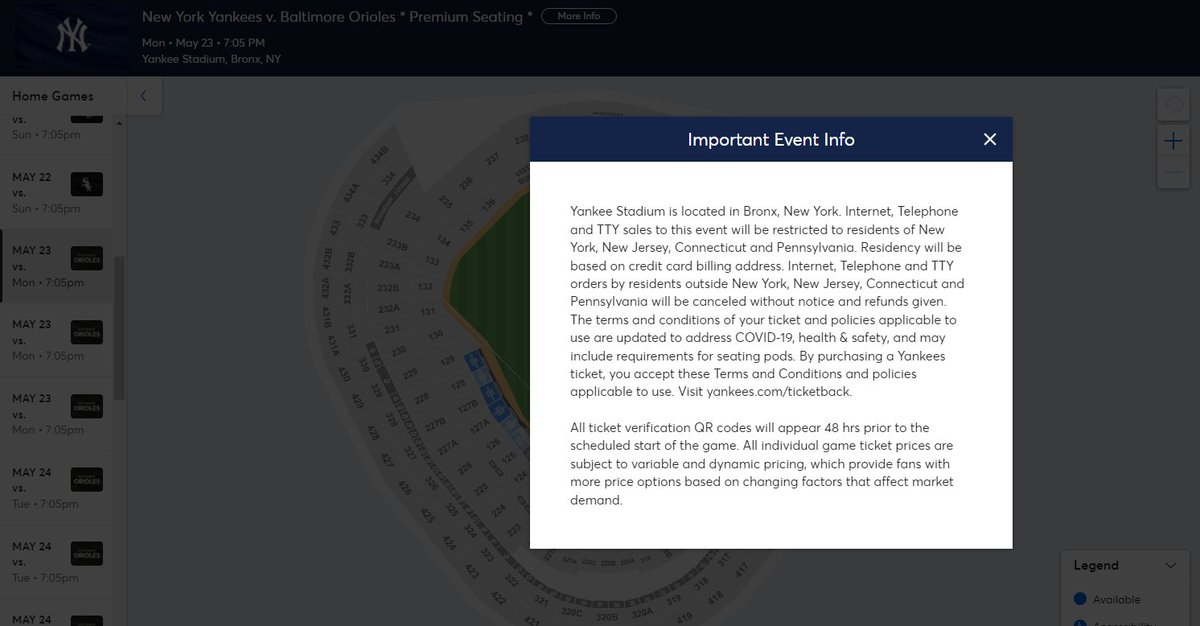 Saw some great seats were available to see my Orioles play the Yankees on Monday night between games 3 and 4, but...