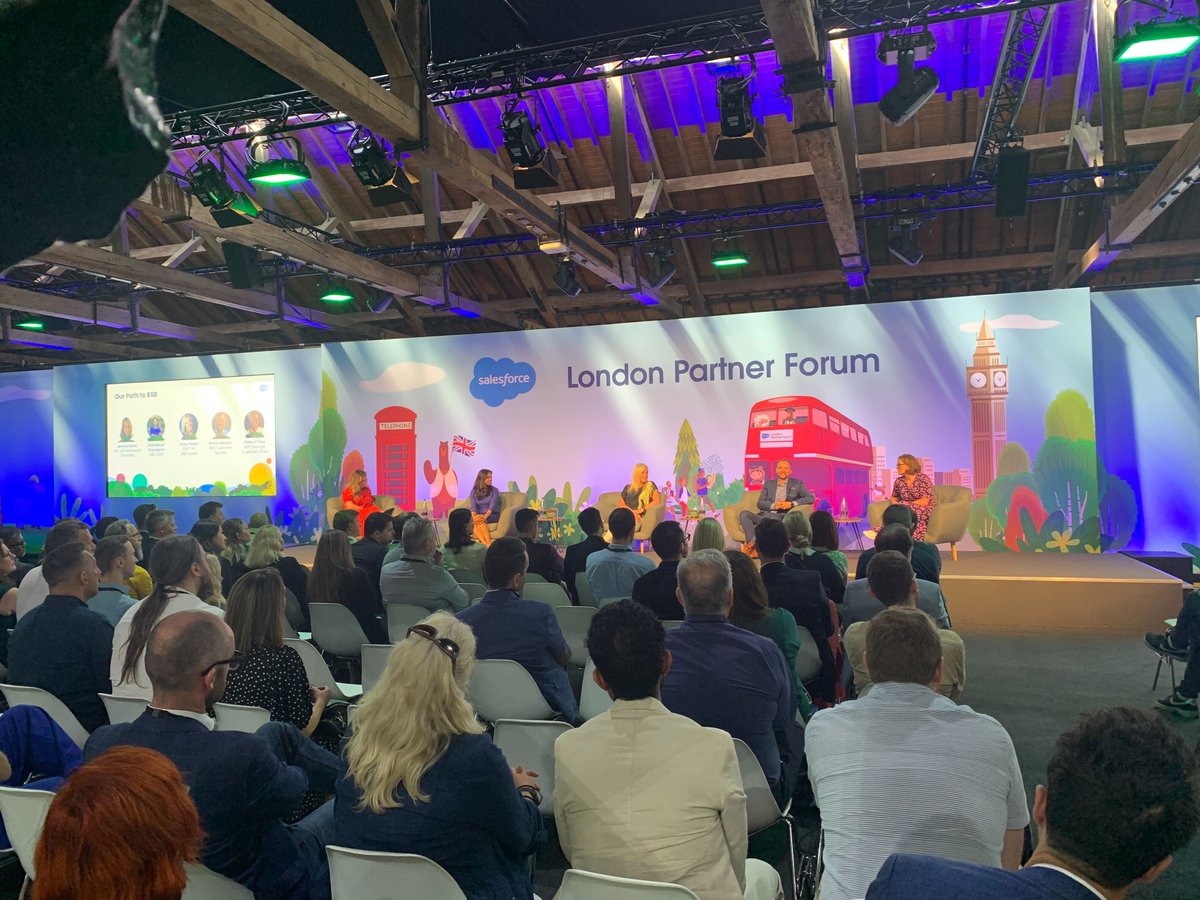 partnerforce's tweet photo. The room is buzzing at London Partner Forum - great to reconnect in person this year. @Tyler_SFDC @Leonmangan @vg_matassa #salesforcepartnerforum https://t.co/YMVstEEOD3