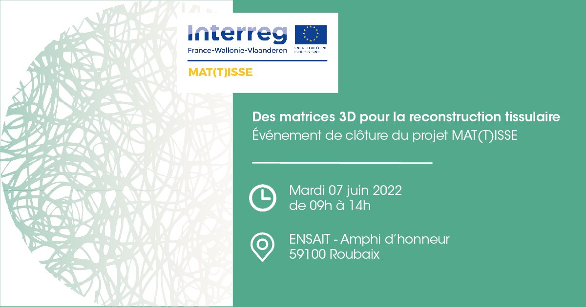 Mattisse_EU's tweet photo. 🗓 Le projet @mattisse_eu touche à sa fin ! RDV le mardi 07 juin pour découvrir les résultats de ce projet qui conçoit une solution de bioprothèse mammaire sans toxicité pour l’organisme de la patiente.
👉Infos et inscription : https://t.co/gl6Fjmx6Ko
#medtech #santé #matériaux https://t.co/IV9MdupLLc