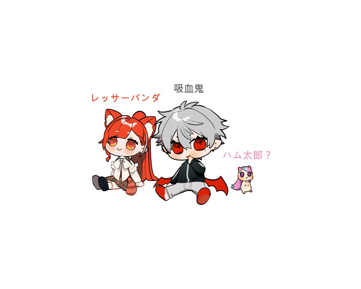 kuzuha (nijisanji) 1boy red eyes chibi pants skirt red hair shirt  illustration images