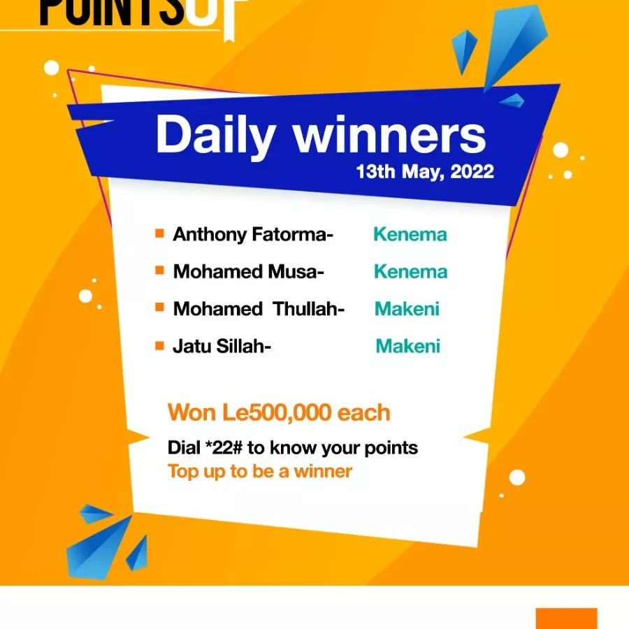 Orange_sierra's tweet photo. More excited winners.... Just Top-up le 2,000 and above, and join the daily and weekly winners, and get into the draw to win a brand new car. #orangesl #PointsUp https://t.co/gmh2eg1rZv