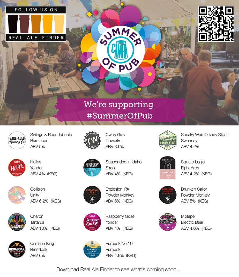 On the bar today!
Beer Board: goo.gl/g9kvqt

#SummerOfPub #CAMRA <a href="/barefacedbeer/">Barefaced Beer Co</a> <a href="/tinworksbrewery/">Tinworks Brewing Co.</a> <a href="/SwannayBrewery/">Swannay Brewery 🍻</a> <a href="/brewyonder/">Yonder Brewing & Blending</a> <a href="/SirenCraftBrew/">Siren Craft Brew</a> <a href="/8ArchBrewing/">Eight Arch Brewing</a> <a href="/ED_CAMRA/">East Dorset CAMRA</a>
#RealAleFinder