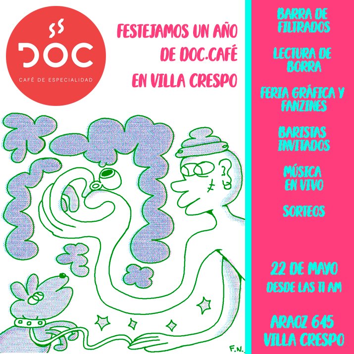 DOCcafeBA's tweet photo. ¡Cumplimos 1 AÑO EN VILLA CRESPO y festejamos explotados de amigues!

Baristas invitados, lectura de borra de café, fanzines y arte gráfico, música en vivo, sorteos...

Este DOMINGO rompemos la vereda de DOC

Le das RT y nos acompañas en el festejo? https://t.co/Wj3O3syNGF