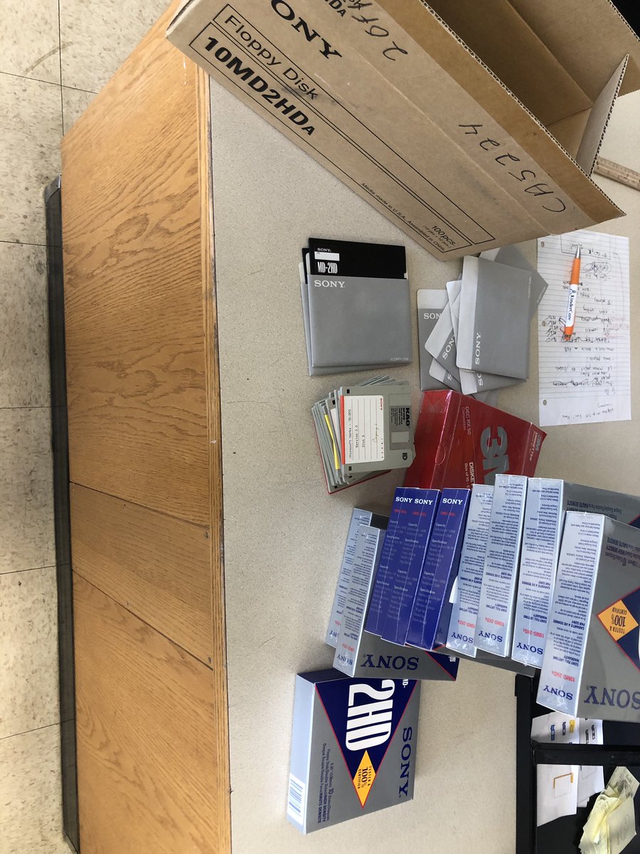 mrdulberger's tweet photo. What do you do when you find a box of floppy disks in the closet? Do a STEM challenge warm up of course! #MiMSCTE #towerchallenge #stem #futureengineers https://t.co/q4NKENEcGG