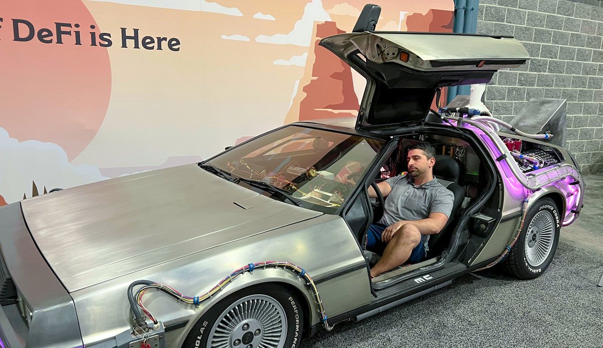 tatum_io's tweet photo. Permissionless by @blockworks  features the technology and innovation of the future. 🚀

Our Director of Partnerships @craia0 had fun exploring and posing in this @deloreanmotorco sports car model.

We feel you, Chris! 😎 

#permissionless #tatum #web3community #blockchain https://t.co/4MEPRPU5EL