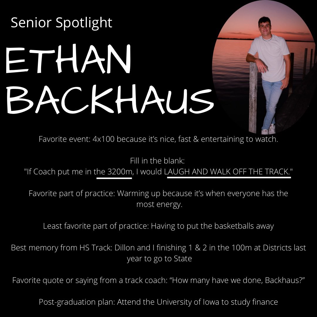SpiritLakeTrack's tweet photo. 🎓SENIOR SPOTLIGHT🎓
@ethanbackhaus 
#WeAreSpiritLake #senior #foreveranIndian https://t.co/XYshFjFj9n
