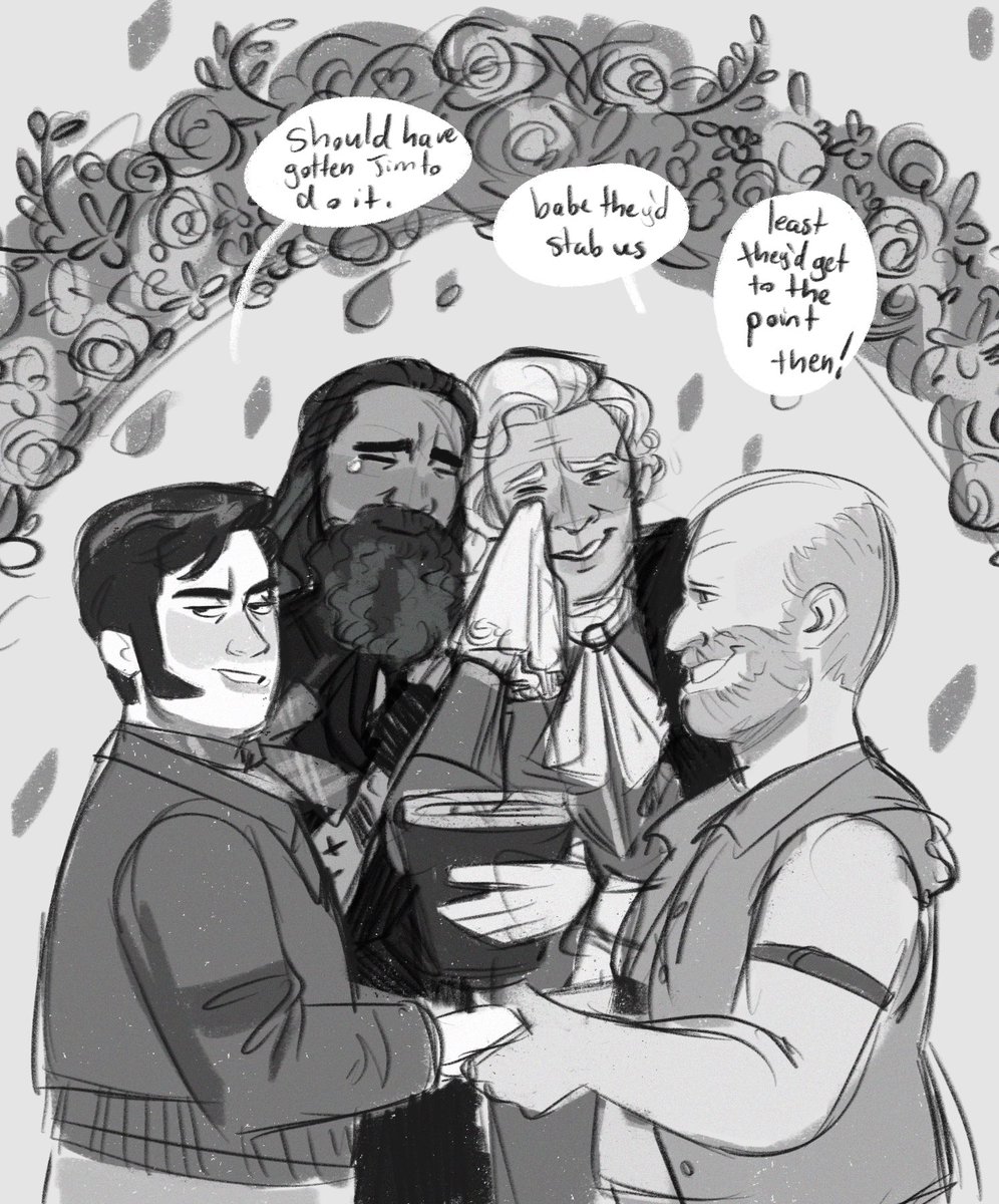 Thank you @sterrenhuid for the kofi request! Pete and lucius getting married with co-captains officiating uwu

They cant even get through the opening lines without bursting into tears 