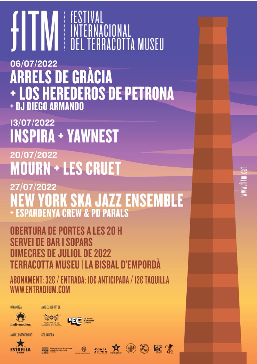 La Bisbal presenta el cartell del Festival Internacional del Terracotta Museu que combina  rumba, ska, rock, pop, cúmbia o punk, amb artistes com New York Ska Jazz Ensemble, Mourn, Arrels de Gràcia, Inspira o Les Cruet.

#BaixEmpordà

fitm.cat