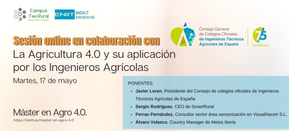Queda una hora para la sesión online realiza en colaboración con <a href="/ConsejoAgricola/">Consejo Agrícolas</a>
 Agricultura 4.0 y su aplicación por los Ingenieros Agrícolas 
👉🏽eniit.es/la-agricultura…
⌛️ 18:00h. (hora española)
#agricultura #agriculturadepresición
Todavía estás a tiempo ¿Te apuntas?