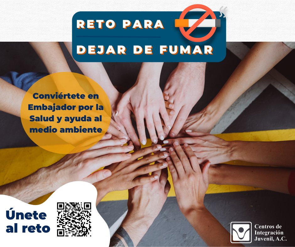 CIJ_Adicciones's tweet photo. Sé un embajador/a por la salud y reta a tus amigas y amigos a dejar de #Fumar, invítalos a registrarse dando clic en https://t.co/NLhBVsHLVS o con el código QR.
Hay premios al mejor embajador/a.
#TeRetoADejarDeFumar https://t.co/kbDjONKfta