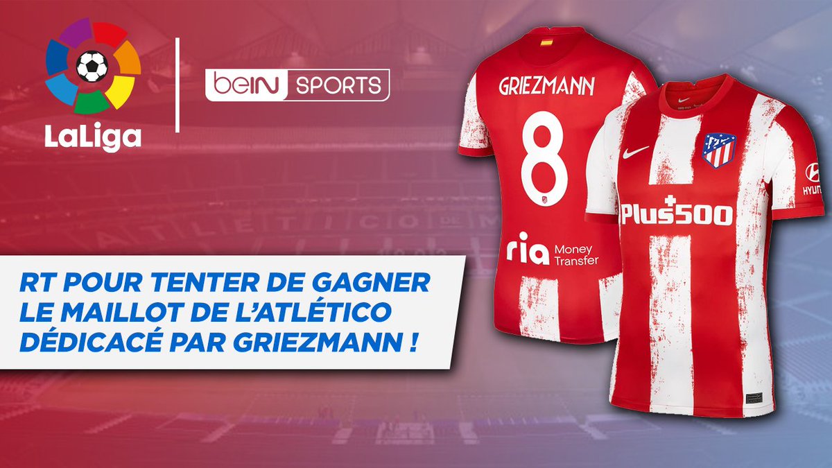 beinsports_FR's tweet photo. 🇪🇸 Real Sociedad - Atlético Madrid, c'est dimanche à 22H00 sur beIN SPORTS 2 ! 
🎁👕 Pour l'occasion, tentez de gagner le maillot dédicacé de @AntoGriezmann
🔄 RT et follow @beinsports_FR
 et @LaLigaFRA pour jouer 😉 
#LaLigaUltimateChallenge https://t.co/W4tzR9BLRr